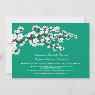 Invitación a la boda de cerezos en flor (esmeralda