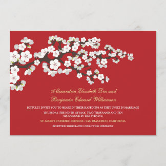 Invitación a la boda de cerezos en flor (rojo)