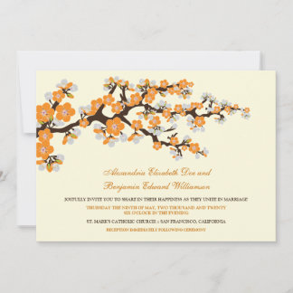 Invitación a la boda de cerezos en flor (tangerina