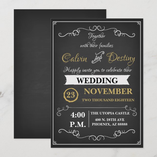 Invitación a la boda de Chalkboard (Anverso / Reverso)