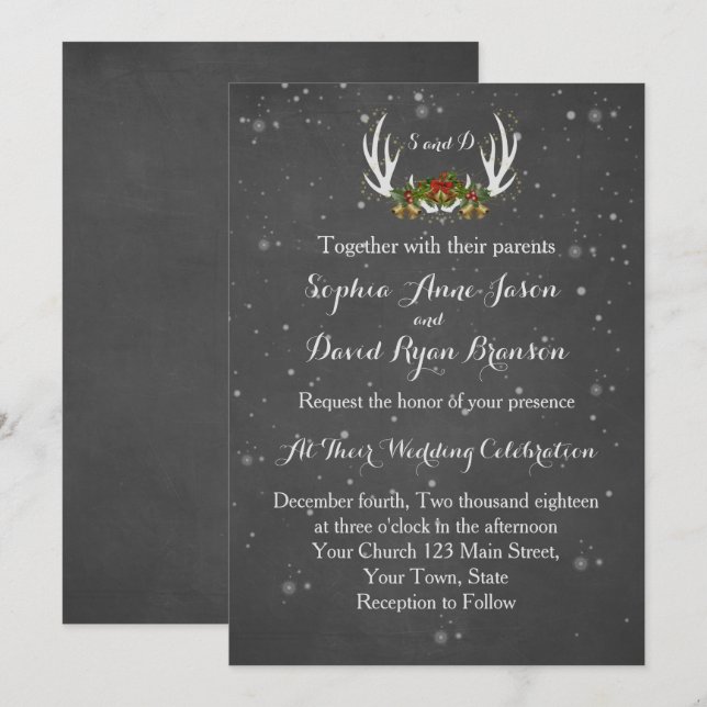Invitación a la boda de Chalkboard Antlers (Anverso / Reverso)
