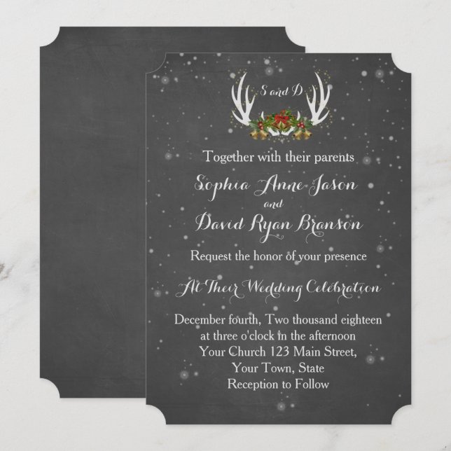 Invitación a la boda de Chalkboard Antlers (Anverso / Reverso)