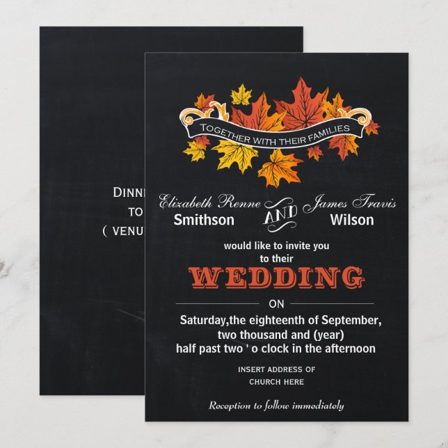 Invitación a la boda de Chalkboard Fall (Anverso / Reverso)