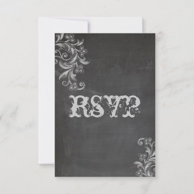 Invitación a la boda de Chalkboard Floral RSVP (Anverso)