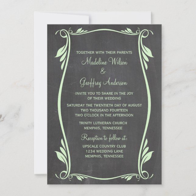 Invitación a la boda de Chalkboard Flourish Green