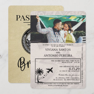 Invitación a la boda de Champagne Brazil Passport