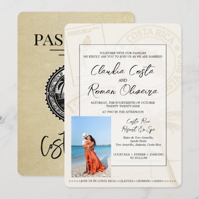 Invitación a la boda de Champagne Costa Rica Passp (Anverso / Reverso)
