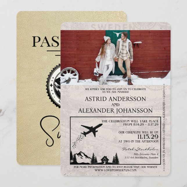 Invitación a la boda de Champagne en Suecia (Anverso / Reverso)