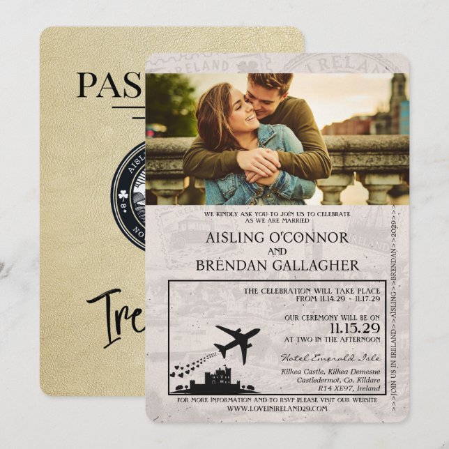Invitación a la boda de Champagne Ireland Passport (Anverso / Reverso)