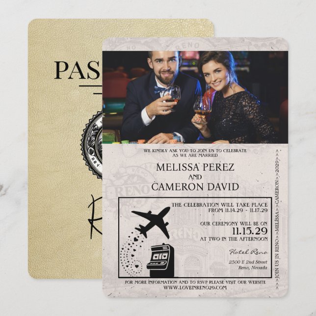 Invitación a la boda de Champagne Reno Passport (Anverso / Reverso)