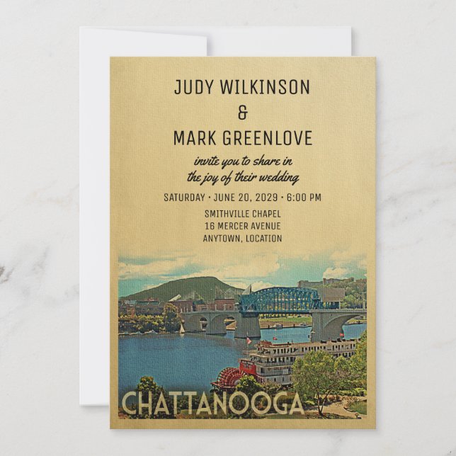 Invitación a la boda de Chattanooga Tennessee (Anverso)