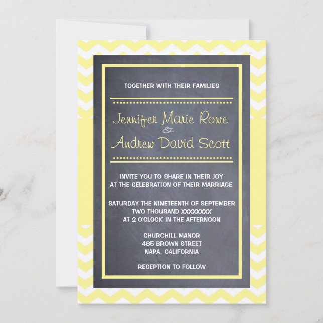 Invitación a la boda de Chevron Amarillo (Anverso)