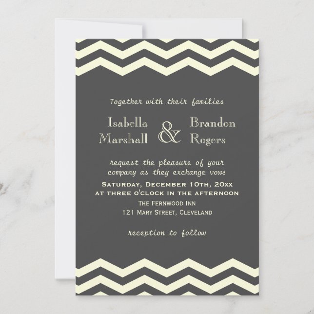 Invitación a la boda de Chevron amarillo y gris (Anverso)