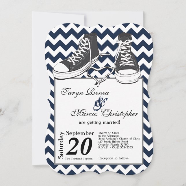 Invitación a la boda de Chevron Chevron por zapati (Anverso)