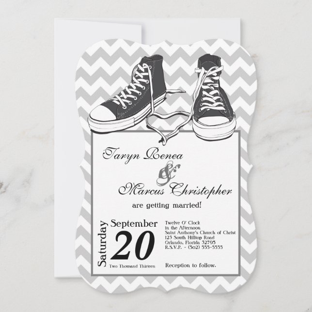 Invitación a la boda de Chevron Chevron por zapati (Anverso)