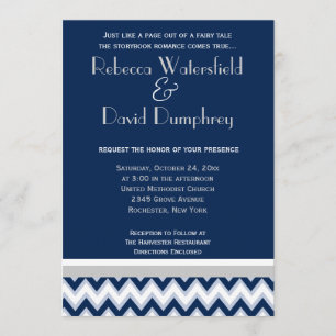 Invitación a la boda de Chevron con marea azul y p