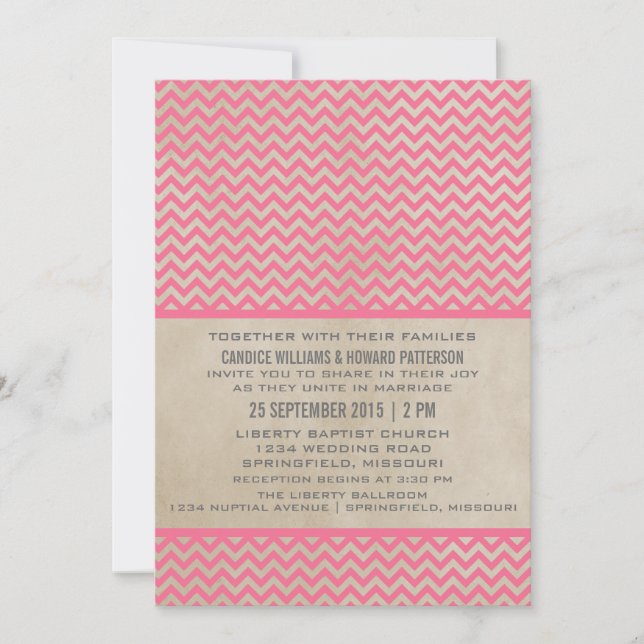 Invitación a la boda de Chevron con Moda rosa (Anverso)