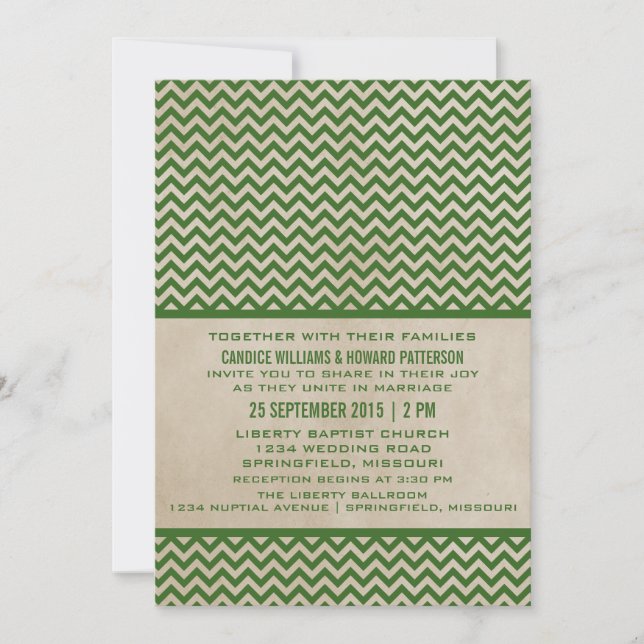Invitación a la boda de Chevron de Moda Verde (Anverso)