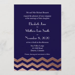 Invitación a la boda de Chevron de oro Rosa de Mod