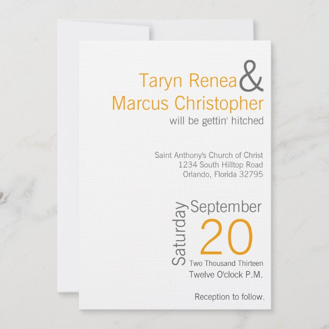 Invitación a la boda de Chevron Gris Mostaza Moder (Anverso)