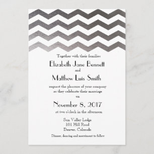 Invitación a la boda de Chevron plateado bilingüe