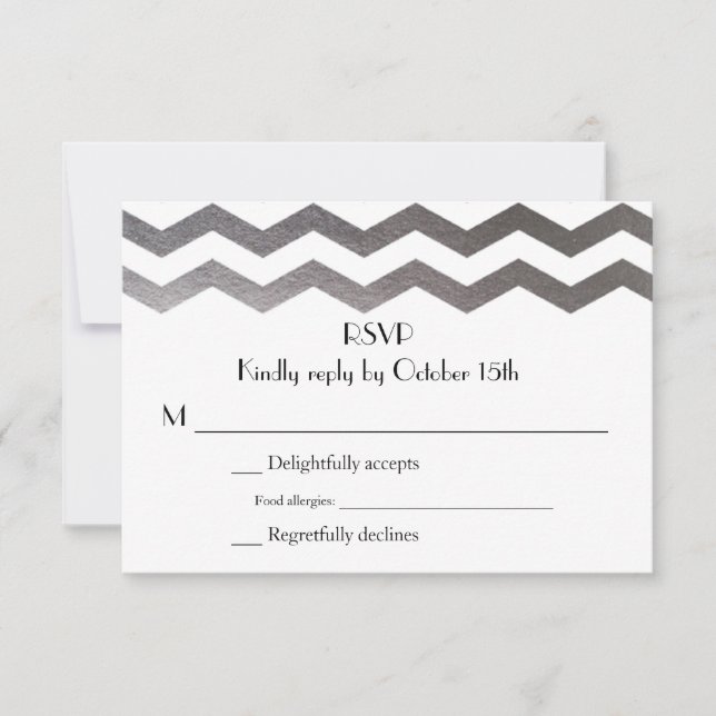 Invitación a la boda de Chevron plateado bilingüe  (Anverso)