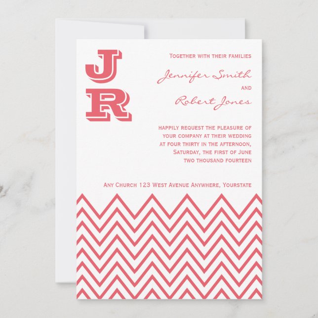 Invitación a la boda de Chevron rosa chevron chapu (Anverso)