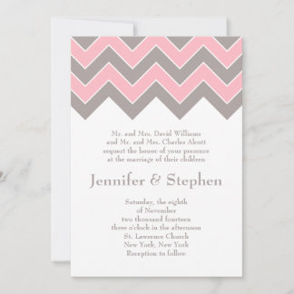 Invitación a la boda de Chevron rosa y gris