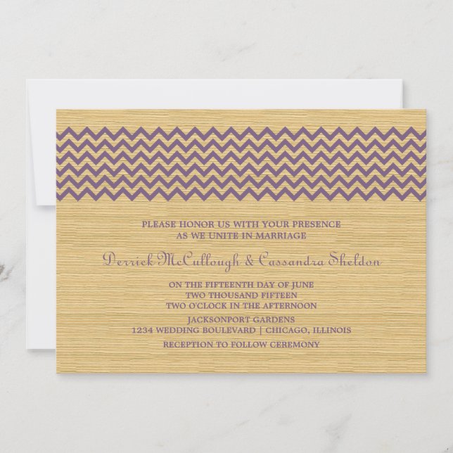 Invitación a la boda de Chevron Rústico Púrpura (Anverso)