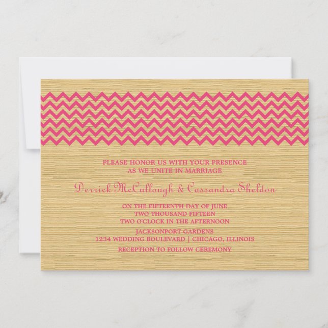 Invitación a la boda de Chevron Rústico Rosa (Anverso)