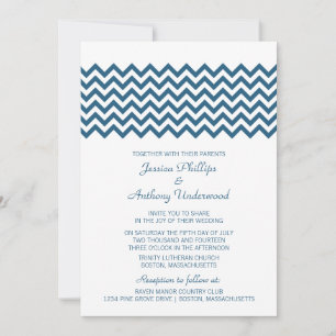 Invitación a la boda de Chevron simple azul