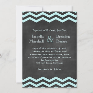 Invitación a la boda de Chevron Turquoise Chalkboa
