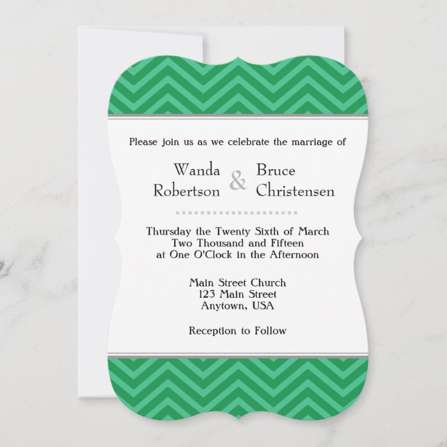 Invitación a la boda de Chevron Verde (Anverso)