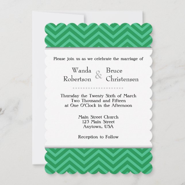 Invitación a la boda de Chevron Verde (Anverso)