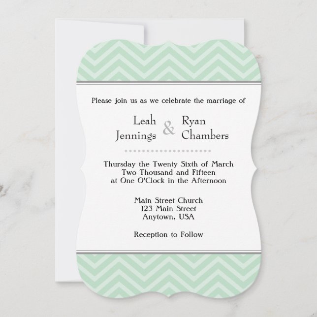 Invitación a la boda de Chevron verde de la Casa d (Anverso)