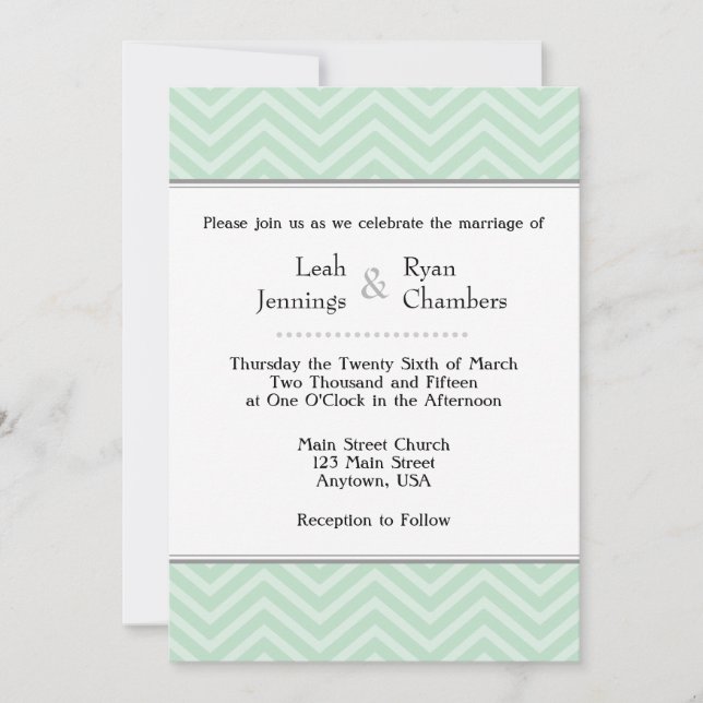 Invitación a la boda de Chevron verde de la Casa d (Anverso)