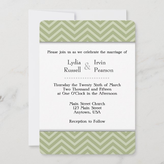 Invitación a la boda de Chevron verde de oliva sag (Anverso)