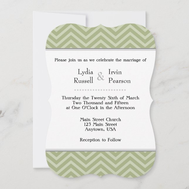 Invitación a la boda de Chevron verde de oliva sag (Anverso)