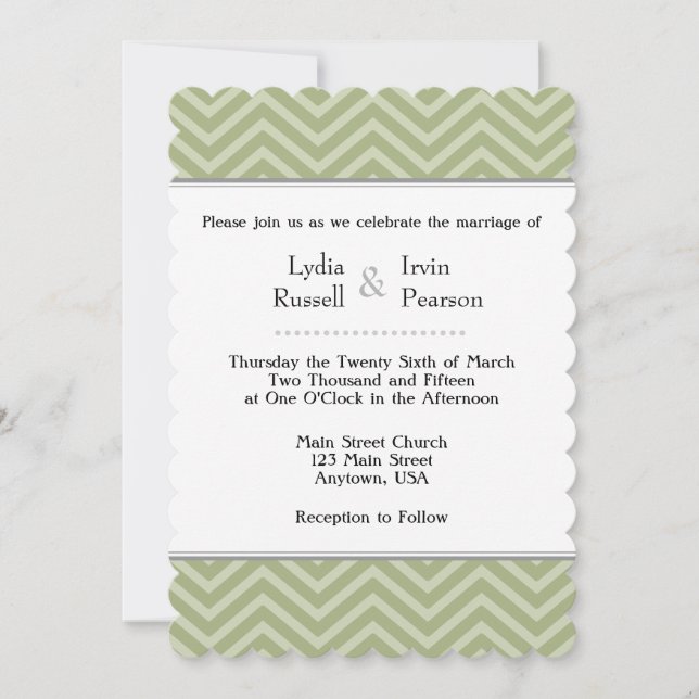 Invitación a la boda de Chevron verde de oliva sag (Anverso)