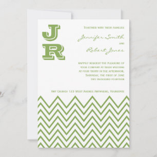 Invitación a la boda de Chevron verde moderno