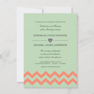 Invitación a la boda de Chevron verde y coral