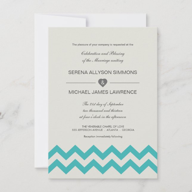 Invitación a la boda de Chevron verde y Verde azul (Anverso)