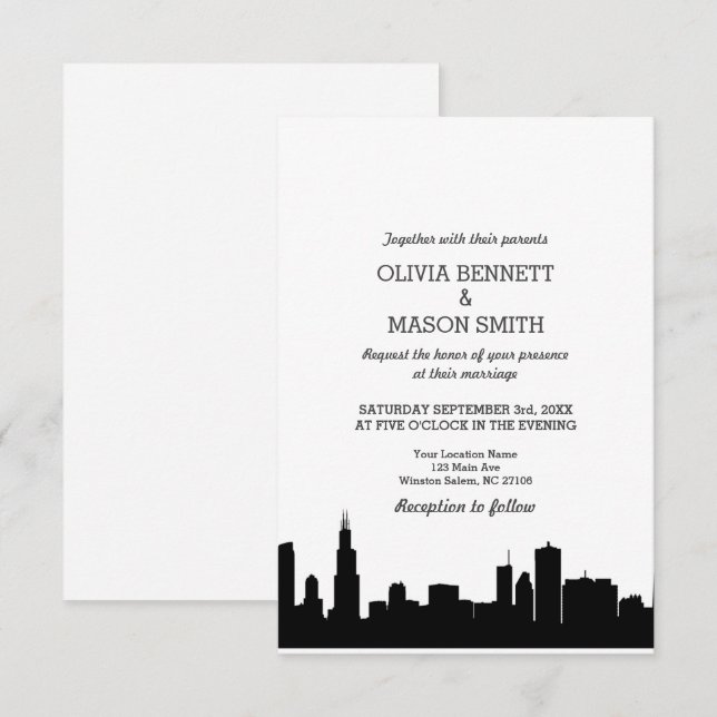 Invitación a la boda de Chicago Il Skyline Citysca (Anverso / Reverso)