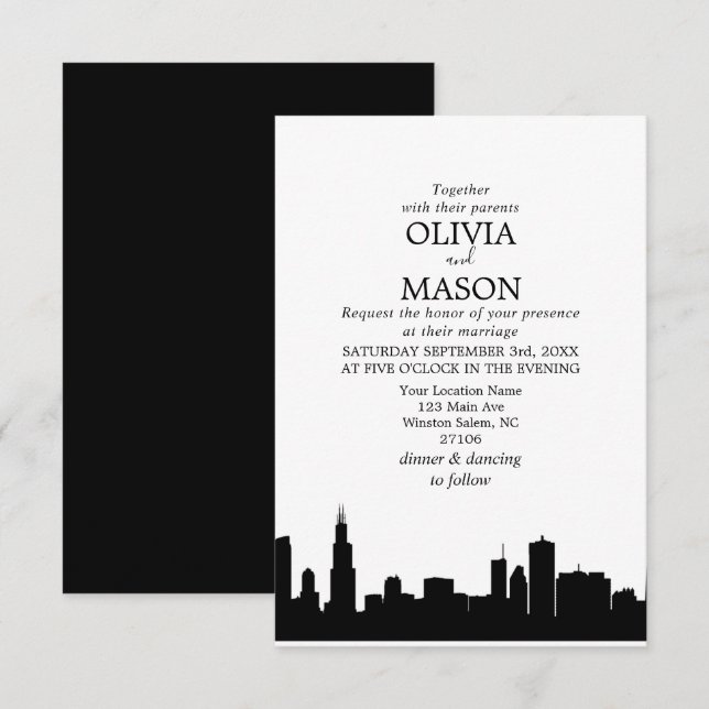 Invitación a la boda de Chicago Il Skyline Citysca (Anverso / Reverso)