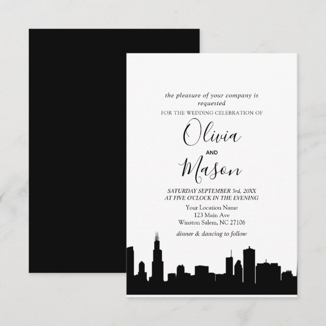 Invitación a la boda de Chicago Il Skyline Citysca (Anverso / Reverso)