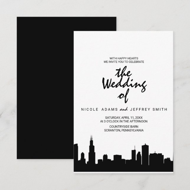 Invitación a la boda de Chicago Il Skyline Citysca (Anverso / Reverso)
