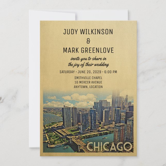 Invitación a la boda de Chicago Illinois (Anverso)