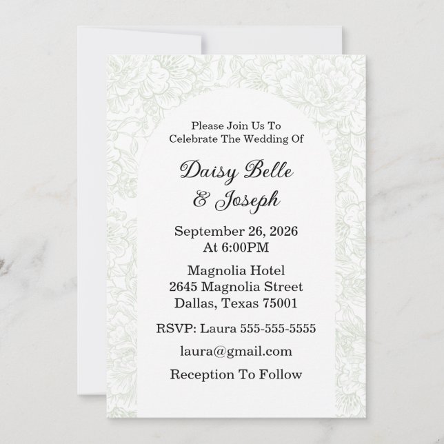 Invitación a la boda de Chinoiserie Sage Green Peo (Anverso)