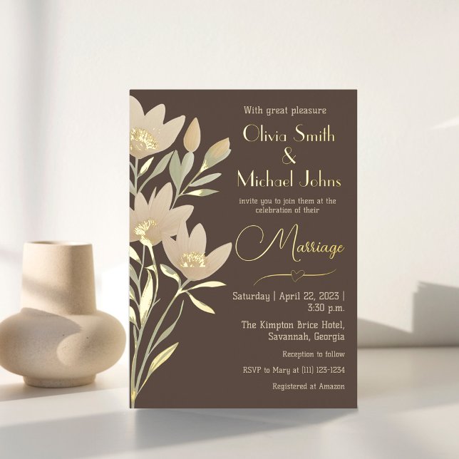 Invitación a la boda de chocolate y crema con flor (Subido por el creador)