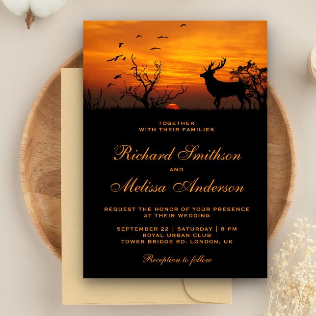Invitación a la boda de ciervos con atardecer (Subido por el creador)